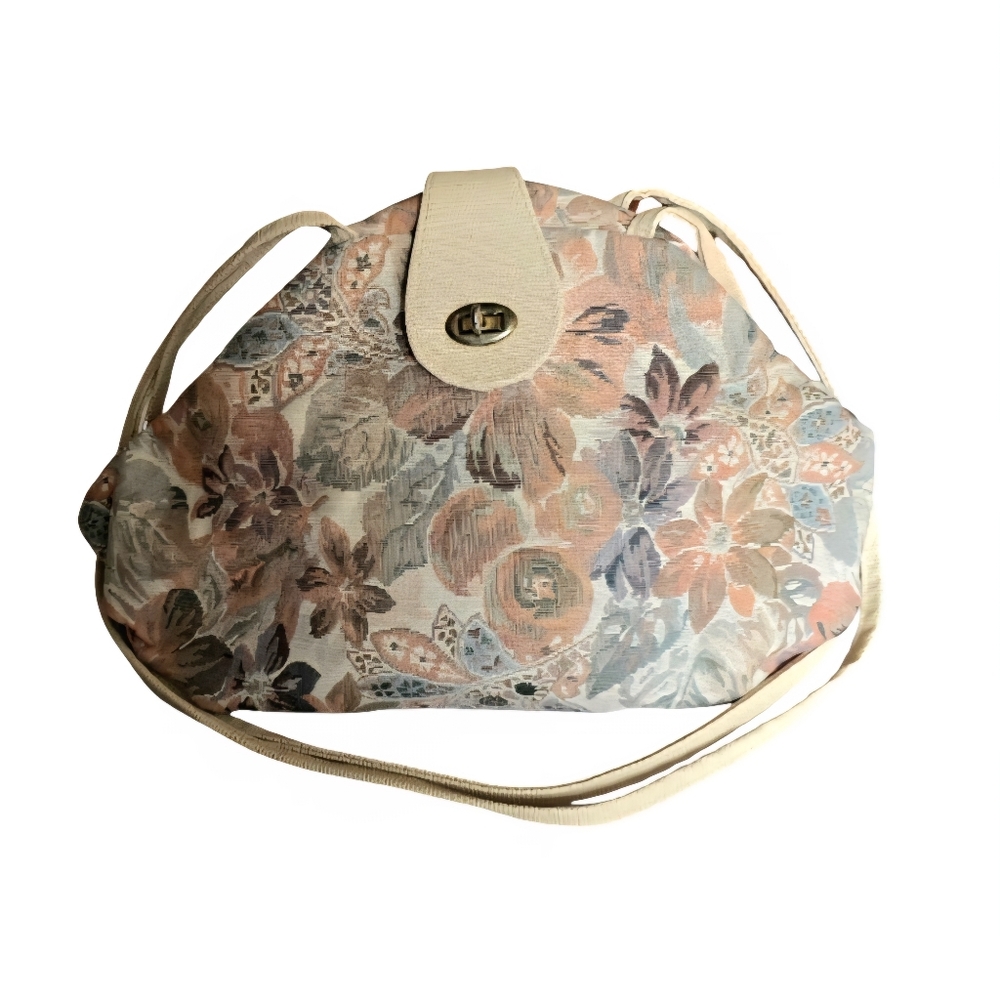 Vintage Couch-Like Tapestry Bag Handbag Crossbody Floral Tan Retro Purse